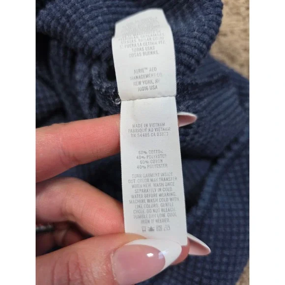 Aerie Oversized Lumberjane Waffle Knit Button Down Shirt Blue Long Sleeve - XS - Picture 11 of 12